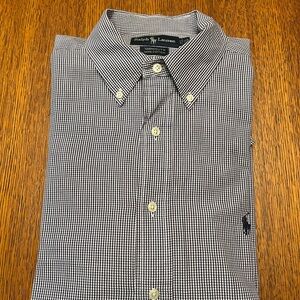 Ralph Lauren Blue and White Checkered Men's Shirt, EUC